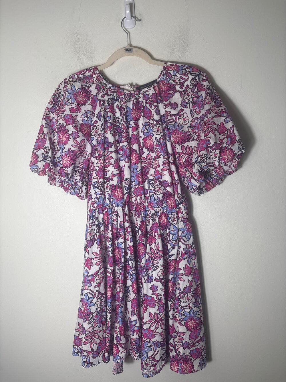 French Connection Purple Floral Puff Sleeve Knee Length Dress Sz XS